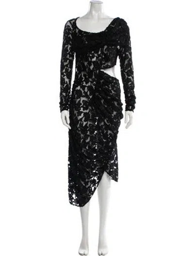 Pre-owned Yuhan Wang Lace Pattern Midi Length Dress W/ Tags In Black