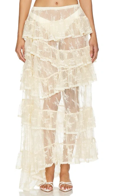 Yuhan Wang Lace Ruffled Maxi Skirt In 奶油色