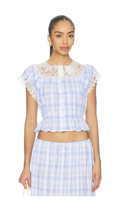 Yuhan Wang Lace Trim Button Check Top In Blue