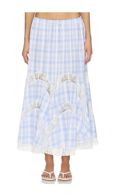 Yuhan Wang Lace Trim Check Maxi Skirt In Blue