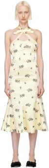 YUHAN WANG SSENSE EXCLUSIVE OFF-WHITE FLORAL EMBROIDERED MIDI DRESS