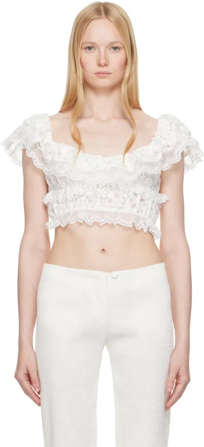 Yuhan Wang Ssense Exclusive White Lace Trimmed Blouse