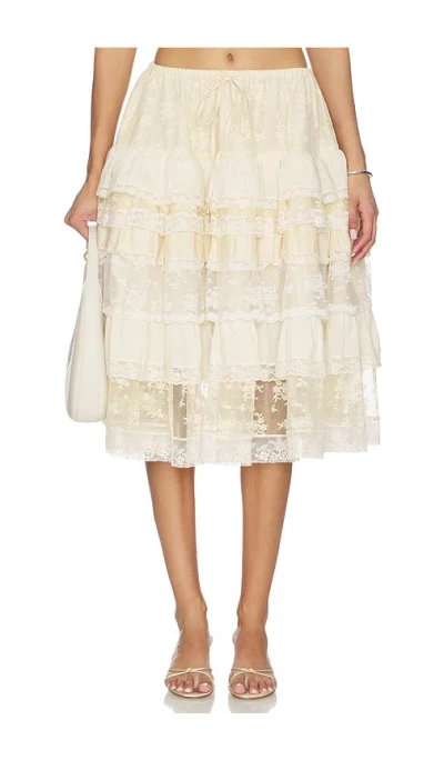Yuhan Wang Tiered Lace Ruffle Skirt In Neutral