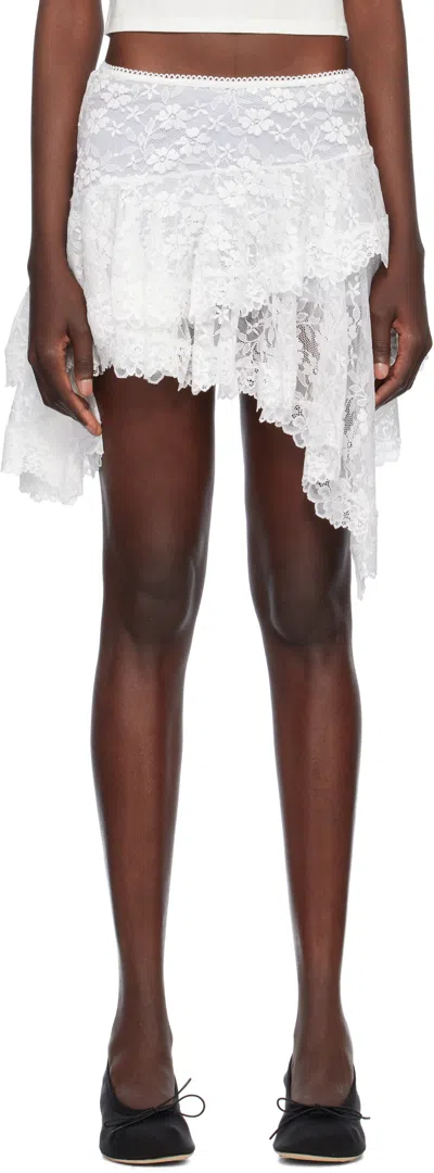 Yuhan Wang White Ruffled Lace Miniskirt