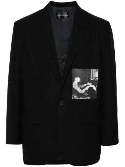 Yuiki Shimoji Printed Single-breasted Blazer In Black