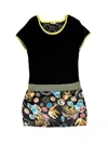 Yuka Women's Lace Knit Floral Print Satin Mini Dress In Black In Black