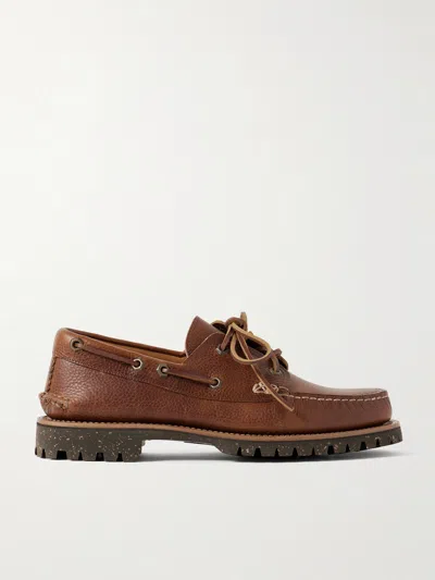 Yuketen Hex Eye Pebble-grain Leather Boat Shoes In Brown