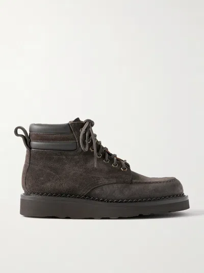 Yuketen Leather-trimmed Suede Boots In Brown