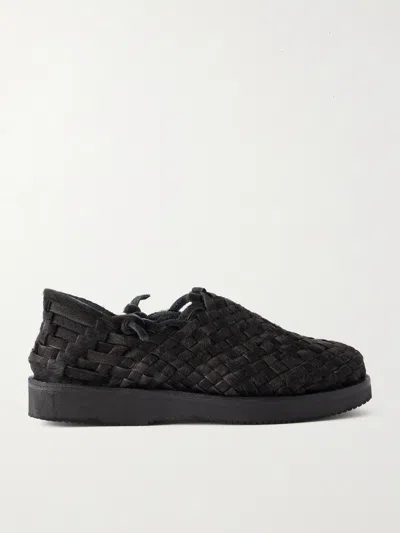 Yuketen Woven Calf Hair Huarache Sandals In Black