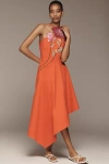 Yukiko Noritake X Anthropologie Asymmetrical Floral Midi Dress In Red
