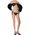 Yukio Cropped Linho Bolhas Preto Top In Black In Black