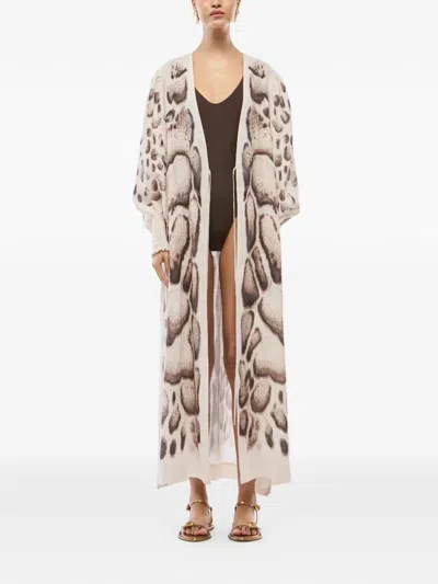 Yukio Giraffe-print Puff-sleeve Robe In Neutral