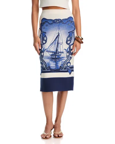 Yukio Jacquard Knit Pencil Skirt In Blue