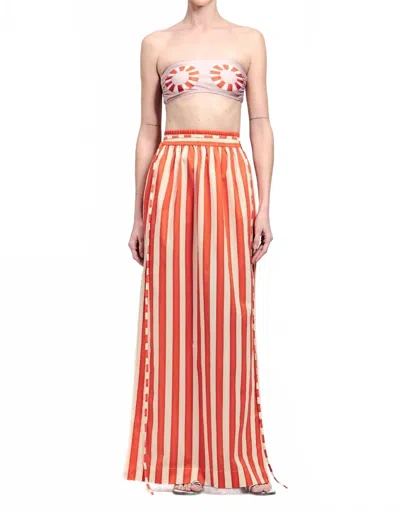 Yukio Long Cotton Skirt With Slits In Orange Stripes