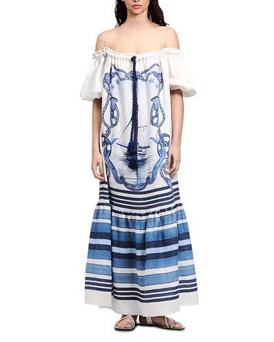 Yukio Off-the-shoulder Linen Maxi Dress In Blue