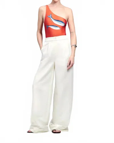 Yukio One Shoulder Swimsuit In Orange Sardine In Multi