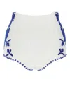 Yuliiya Magdych Embroidered Cotton Culotte In Whitewithblue