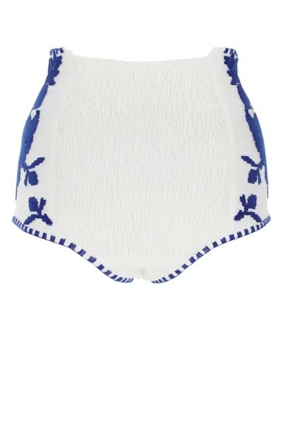 Yuliiya Magdych Embroidered Cotton Culotte In Whitewithblue