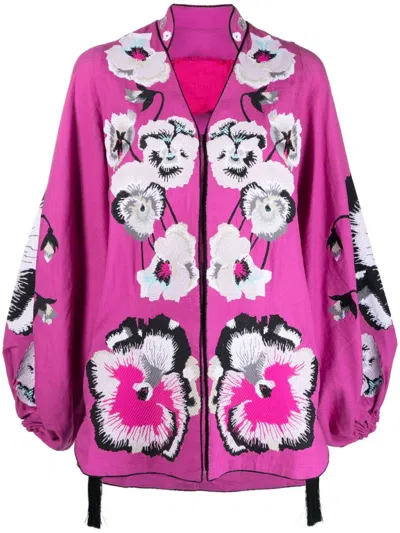 Yuliya Magdych Exstasy Embroidered Linen Caftan In Pink