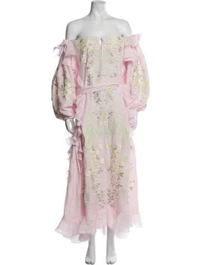 Pre-owned Yuliya Magdych Floral Print Long Dress In Pink