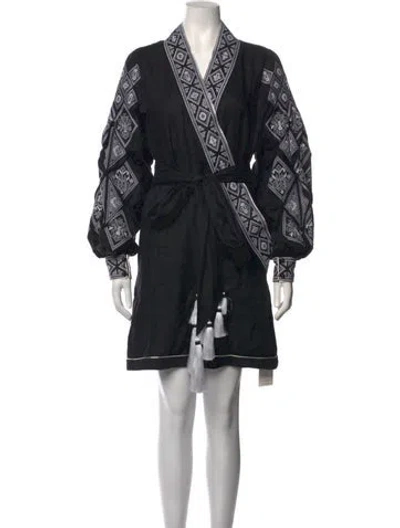 Pre-owned Yuliya Magdych Linen Patterned Jumpsuit In Black