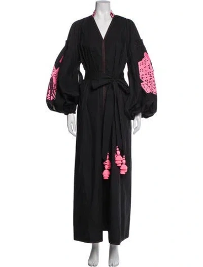 Pre-owned Yuliya Magdych Patterned Long Dress In Black