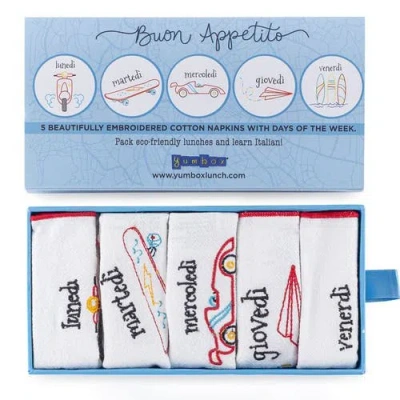 Yumbox Reusable Embroidered Cotton Napkin Set In Blue