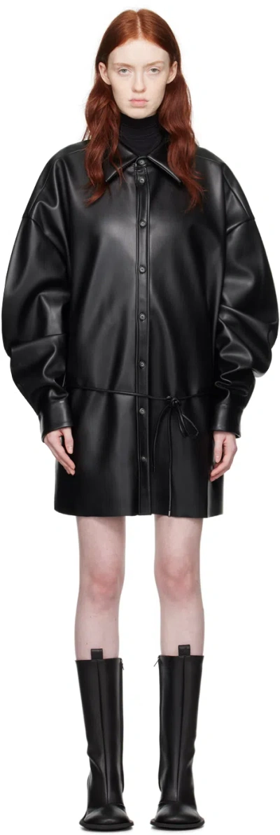 Yume Yume Black Oversized Faux-leather Shirt In Black Vegan Leather