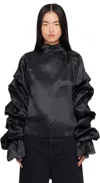 Yume Yume Black Ruffle Blouse In Black Silk