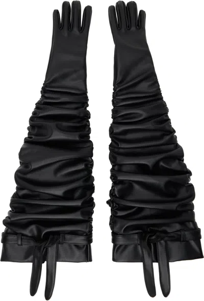Yume Yume Black Wrinkly Gloves In Black Recycled Leath