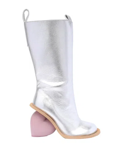 Yume Yume Love Boots Heart Lateral Zip In Silver
