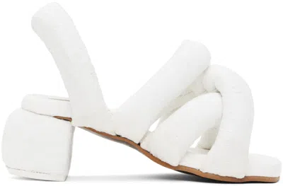 Yume Yume White Sausage Heeled Sandals In White Jacqaurd
