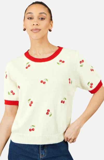 Yumi 100% Cotton Crew Neck Knitted Top In White