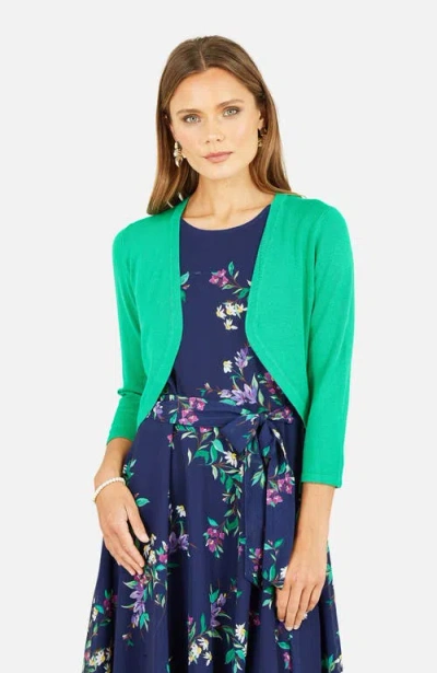 Yumi 3/4 Sleeve Knitted Curve Bolero In Green