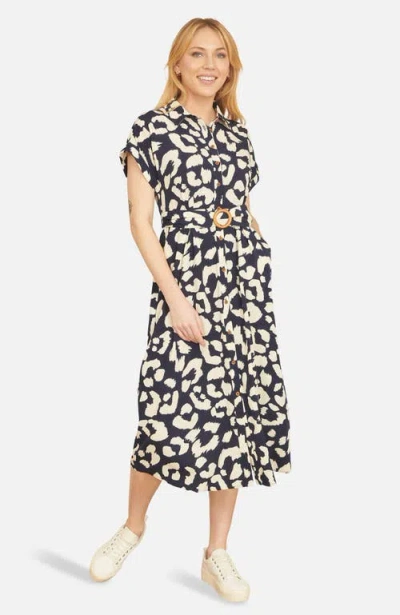 Yumi Abstract Animal Print Relaxed Midi Dress In Blue
