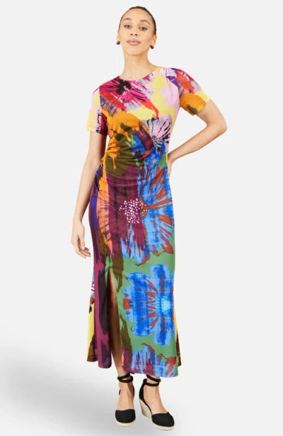 Yumi Abstract Floral Mesh Maxi Dress In Multi