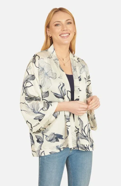 Yumi Abstract Floral Print Open Front Top In White