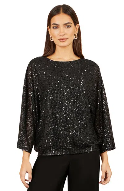 Yumi All Over Sequin Batwing Top In Black
