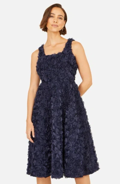 Yumi Applique Floral Skater Dress In Blue