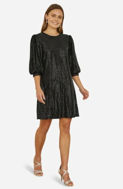 Yumi Balloon Sleeve Sequin Mini Dress In Black