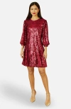 Yumi Balloon Sleeve Sequin Mini Dress In Burgundy