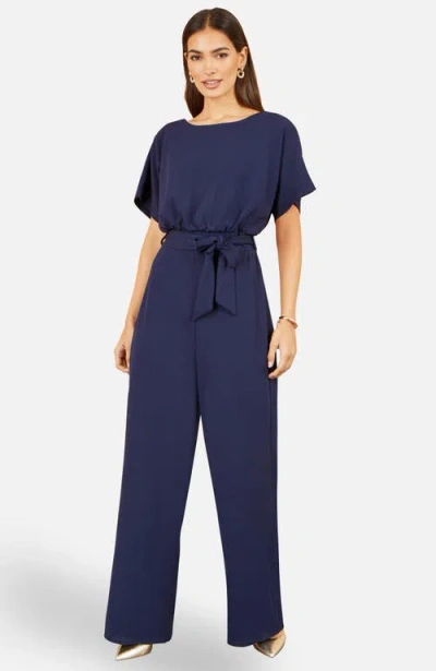 Yumi Batwing Stretch Wide-leg Jumpsuit In Blue