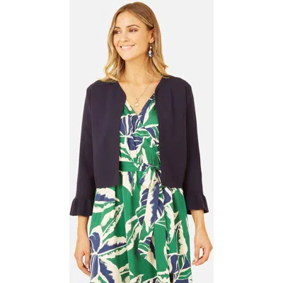 Yumi Bell Sleeves Cropped Cardigan In Blue