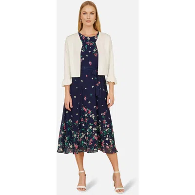 Yumi Bell Sleeves Cropped Cardigan In Blue