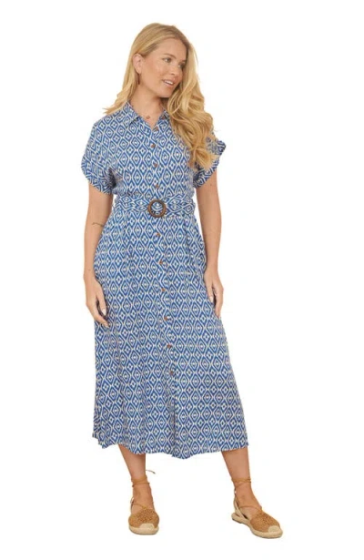 Yumi Belted Midi Shirt Dress In Blue