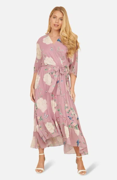Yumi Bird And Floral Print Midi Wrap Dress In Multi