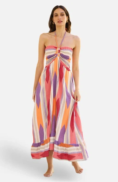 Yumi Block Print Cotton Maxi Dress In Multi