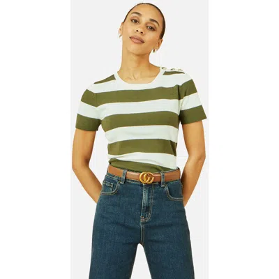 Yumi Block Stripe Knitted Top In Green