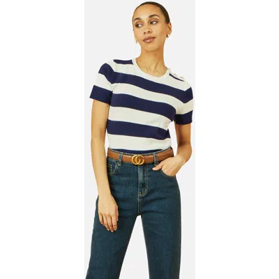 Yumi Block Stripe Knitted Top In Navy