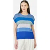 Yumi Block Stripe Relaxed Knitted Top In Blue